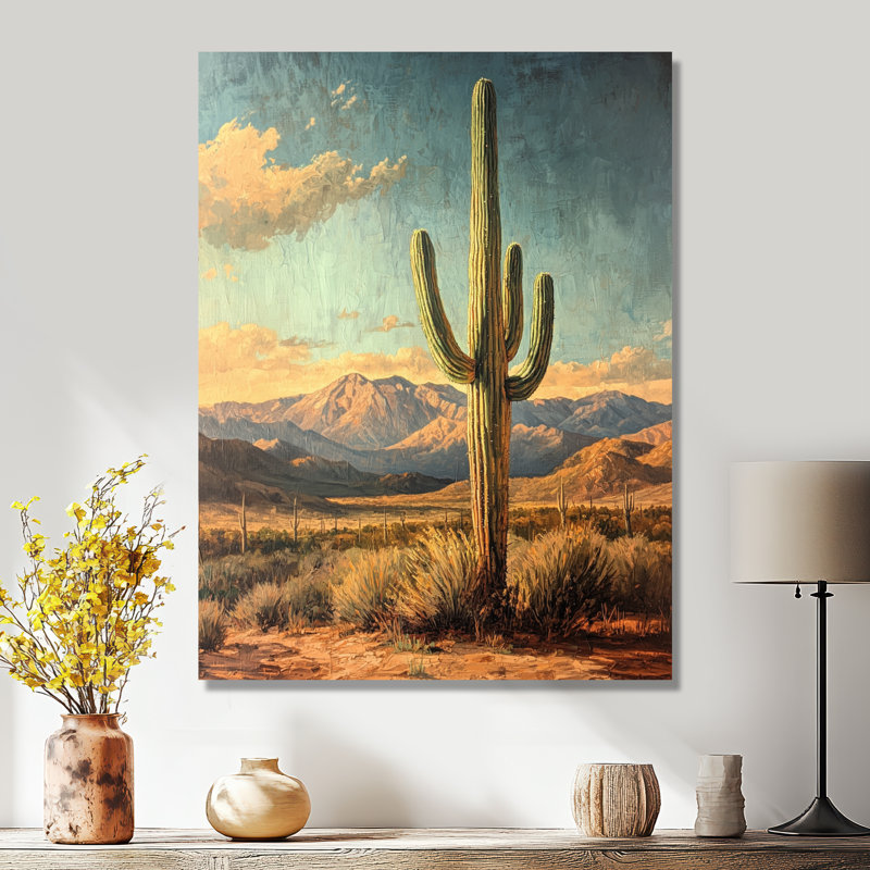 Cactus et les montagnes du désert I - Cactus, H 20 po x l 12 po