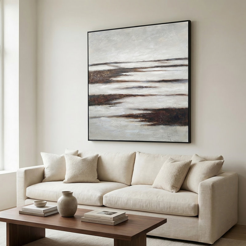 «Waded Rustic Neutral», toile abstraite encadrée