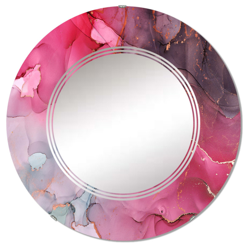 Art liquide rouge et vert - miroir mural moderne rond, 32 po x 32 po