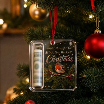 Christmas Decor Christmas Cash Money Ornament. Clear Acrylic Money Keeping Hanging Pendant With Festive Print . Xmas Tree Decor For Holiday Money Gift