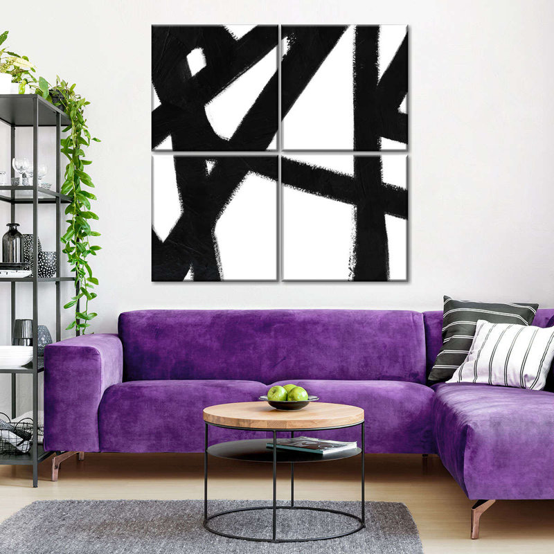Black Ink Streaks IV Multi Piece Canvas Print, H 18 po x l 18 po x P 1 po