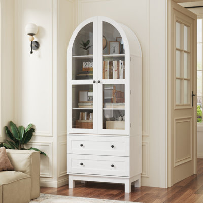 71" Tall Arched Kitchen Pantry, Kitchens Pantry Storage Cabinet With 2 Large Drawers And Adjustable Shelves, Modern Farmhouse Versatile Cupboard For Kitchen, Dining Room, Bathroom, White