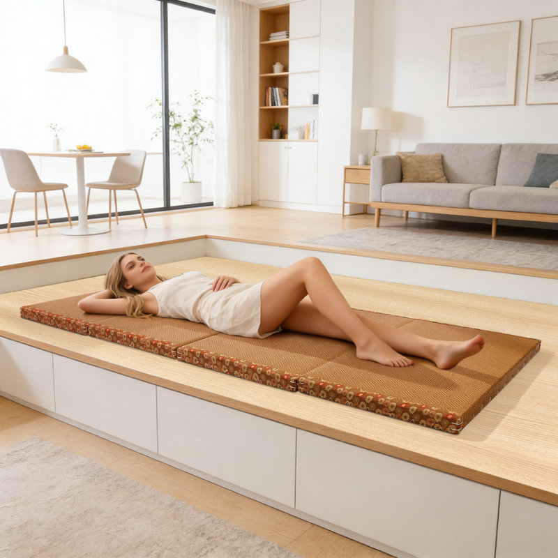 Matelas de méditation pliable en rotin artificiel Tatami, 35,43 po x 78,74 po, Brun