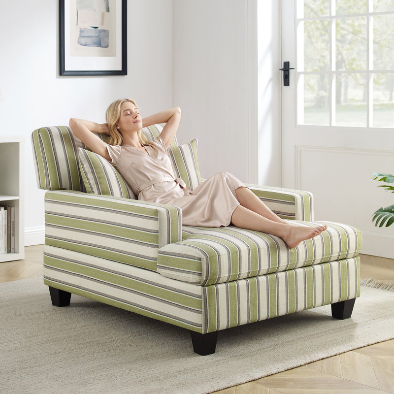 Chaise longue rembourrée en tissu 39,76 po, Lin vert à rayures