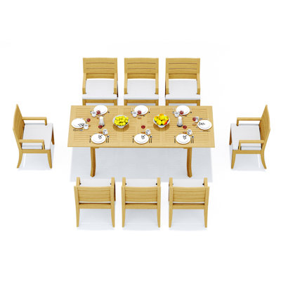 8 Seats 9 Pcs Grade-A Teak Wood Dining Set: 94" Double Extension Rectangle Table And 8 Atnas Arm Chairs #11AT2008