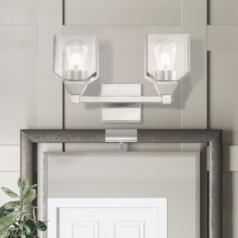 Éclairage pour salle de bain à intensité variable 2 lumières Billington, Martelée transparente, Nickel brossé