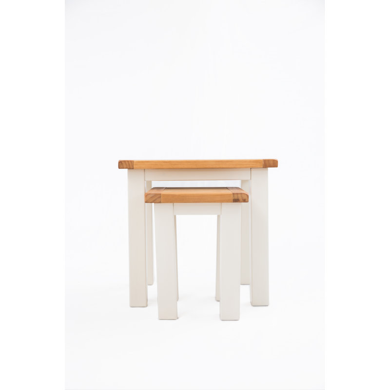 Table gigogne en bois massif 2 pièces, Bois naturel, Ivoire ivoire