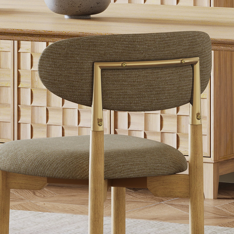 Chaise d'appoint rembourrée en bois massif, Brun, Naturel