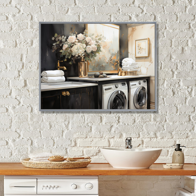 Blanchisserie Art déco II - Art mural, H 30 po x l 40 po x P 1,5 po, Silver Floater Framed