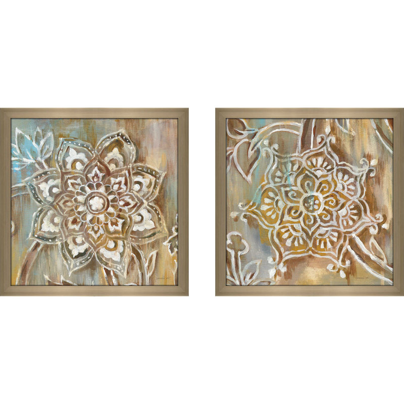 Henna II - ensemble de 2 reproductions d'art encadrées, H 16,5 po x l 33 po x P 1 po, Pas de tapis