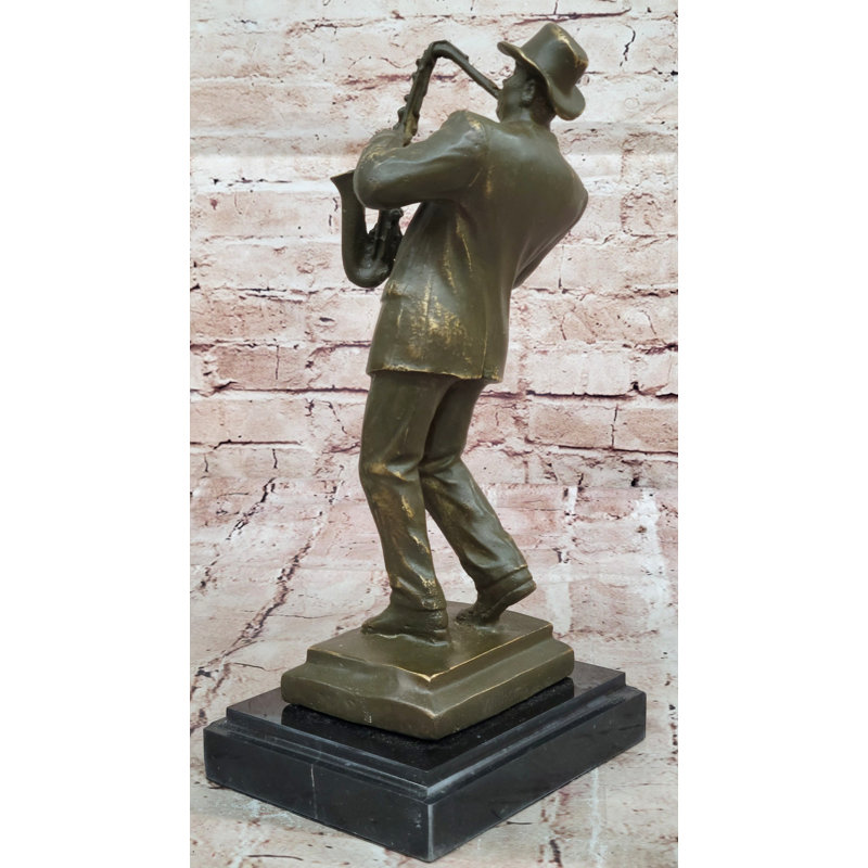 Sculpture bronze de joueur de saxophone jazz - art musical Mid-Century