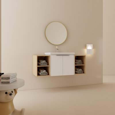 Meuble-lavabo de salle de bain 48 po, portes murales à fermeture en douceur, 2 tablettes pour le rangement, joli look de 48 po avec lavabo, porte, petites tablettes de rangement, style magnifique