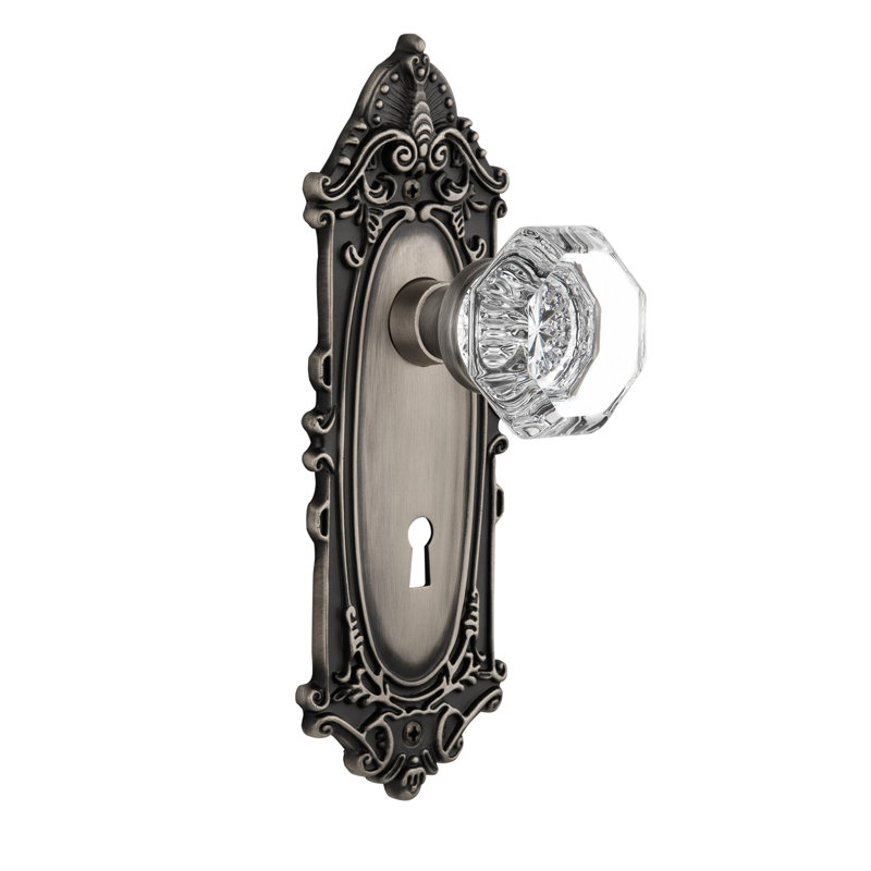 Victorian Plate with Decorative Keyhole and Waldorf Door Knob, Antique Pewter
