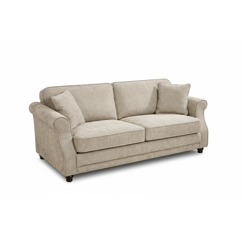 Baldemar 3 Seater Chenille Sofa, Beige, 3