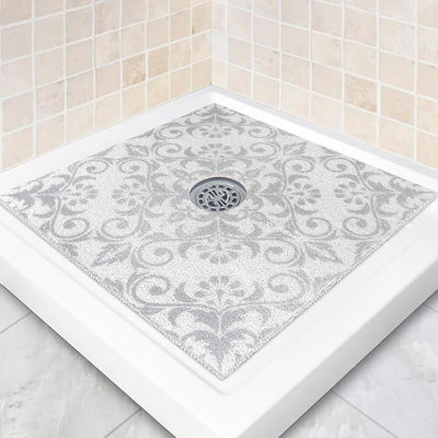 Square Shower Mat Non Slip: 27 X 27 Inch Large Shower Mats With Drain Hole In Middle - PVC Loofah Anti Slip Shower Floor Matt For Inside Shower