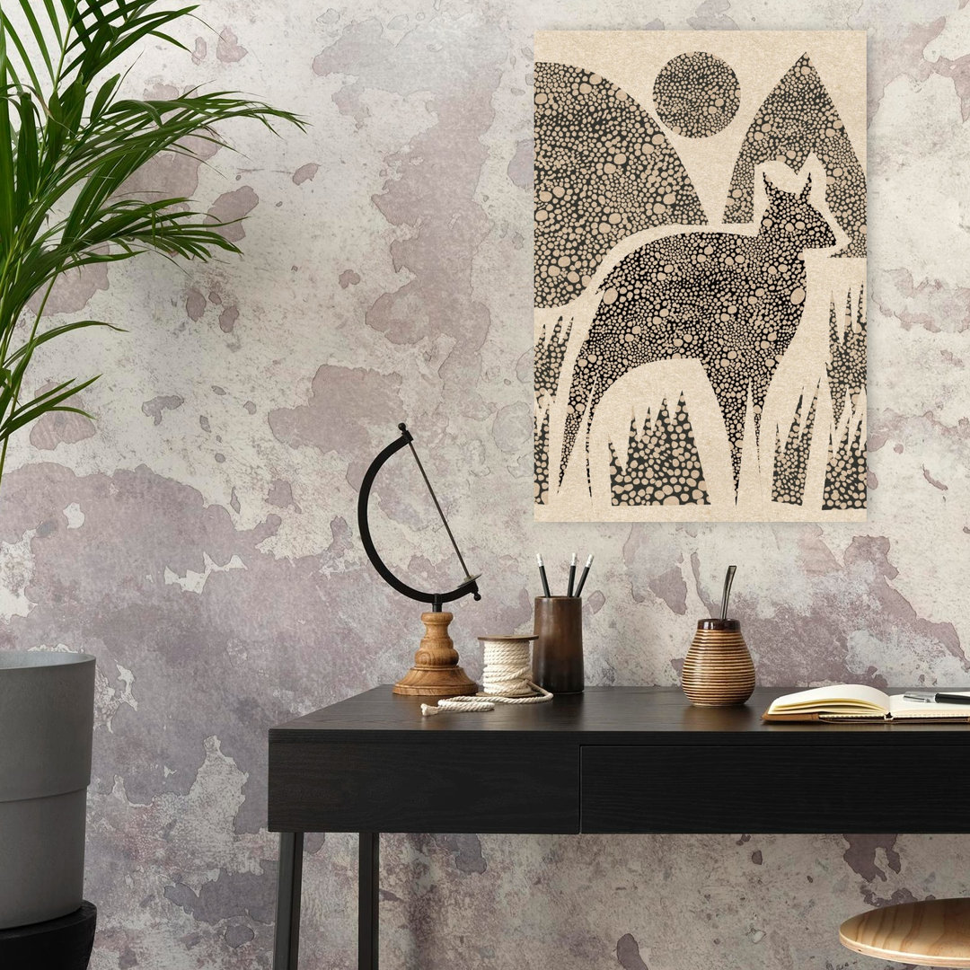 Wild Deer Mountain Scene Minimalist Peaceful Rustic Deer Forest Landscape Wall Art Print