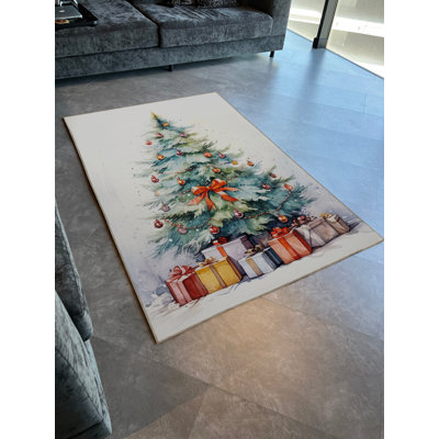 Tapis décoratif de Noël beige et multicolore