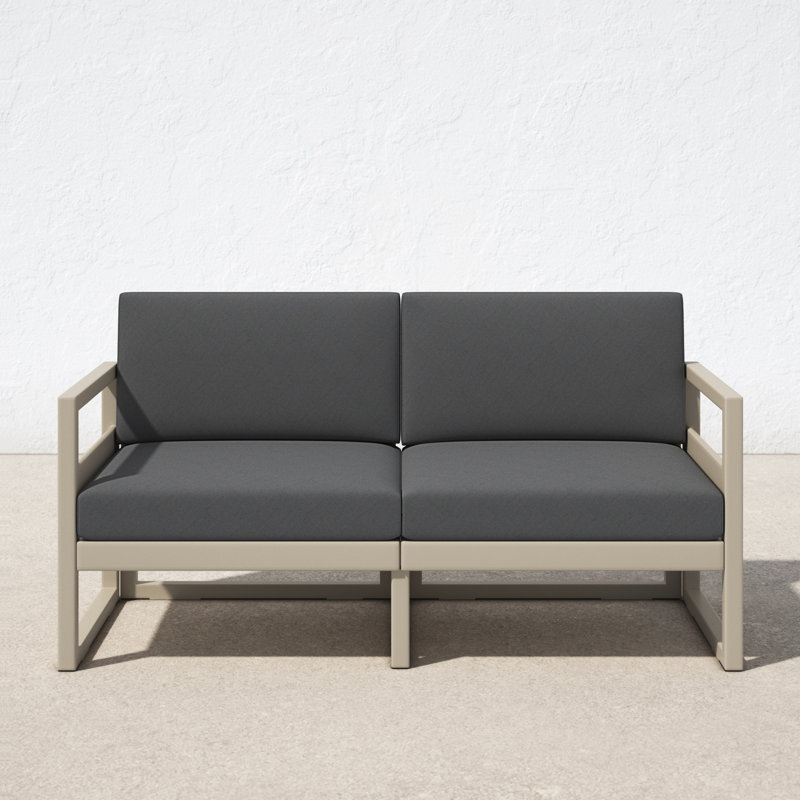 Lane 58'' Wide Straight Loveseat with Cushions, Canvas Charcoal Sunbrella® Canvas, Taupe