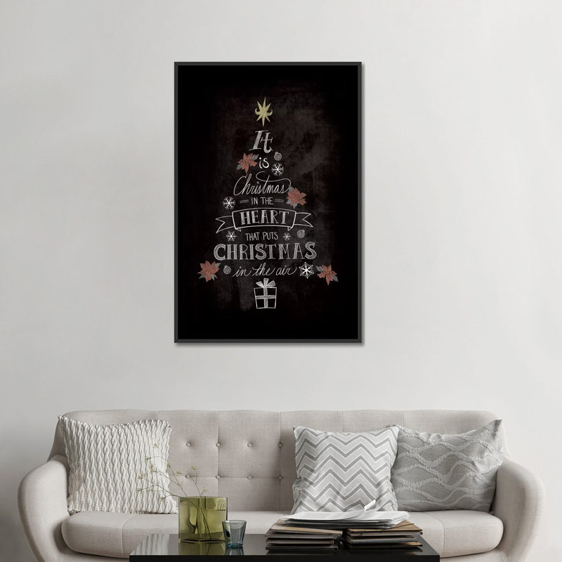 « is christmas », art textuel sur toile tendue, Toile encadrée noire, Pas de tapis, H 48 po x l 32 po x P 1,5 po