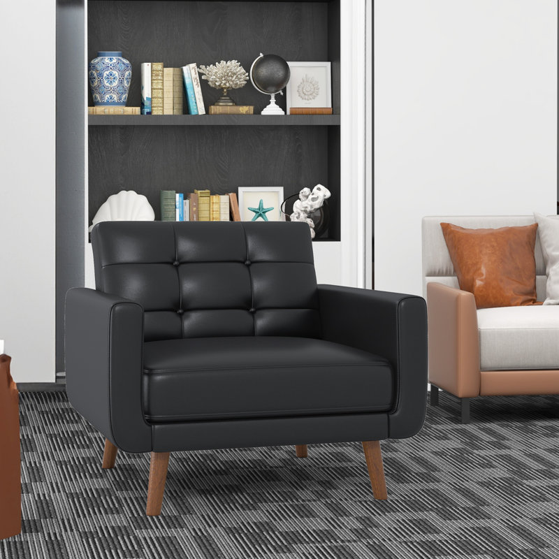 Ensemble de 4 fauteuils d'appoint rembourrés en similicuir de 36,61 po de largeur (ensemble de 4), Noir