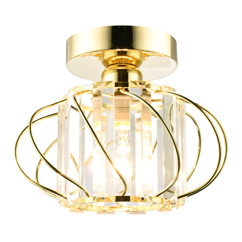 Modern Polished Ceiling Light Fitting With Clear Crystal Glass By Happy Homewares, Gold
