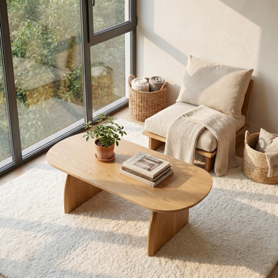 47" Oval Coffee Table, Modern Solid Wood Veneer Center Table