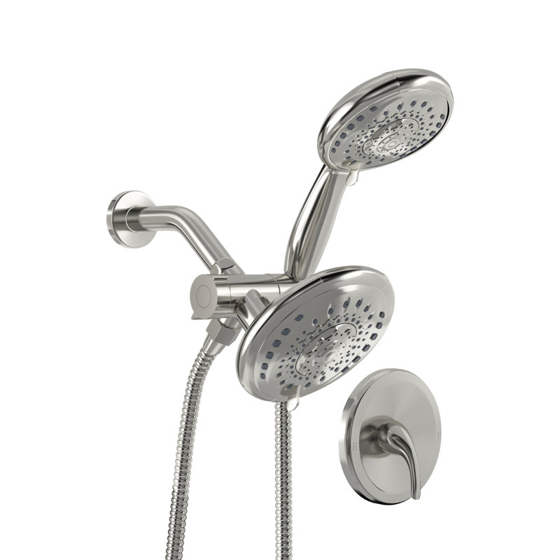 Multi Function Dual Shower Head - Shower System With 5" Rain Showerhead, 5-Function Hand Shower,  Brushed Nickel