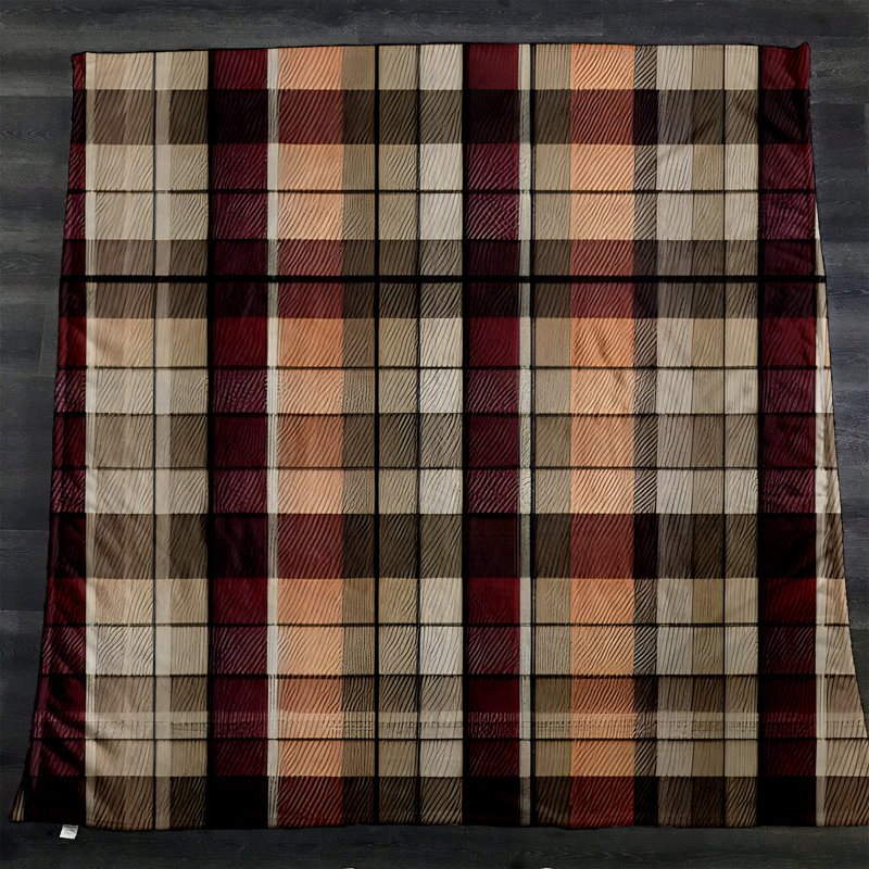 Throw Blanket, 68" W x 80" L, Checkered/Abstract, Red/Brown/Orange