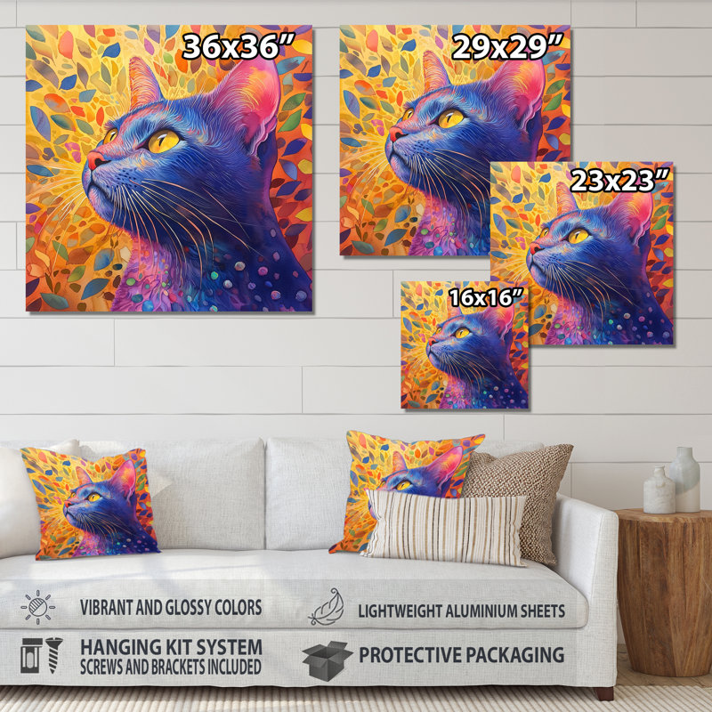 Pop Art, chat, mauve et rose, portrait, animaux, reproduction métallique, H 23 po x l 23 po
