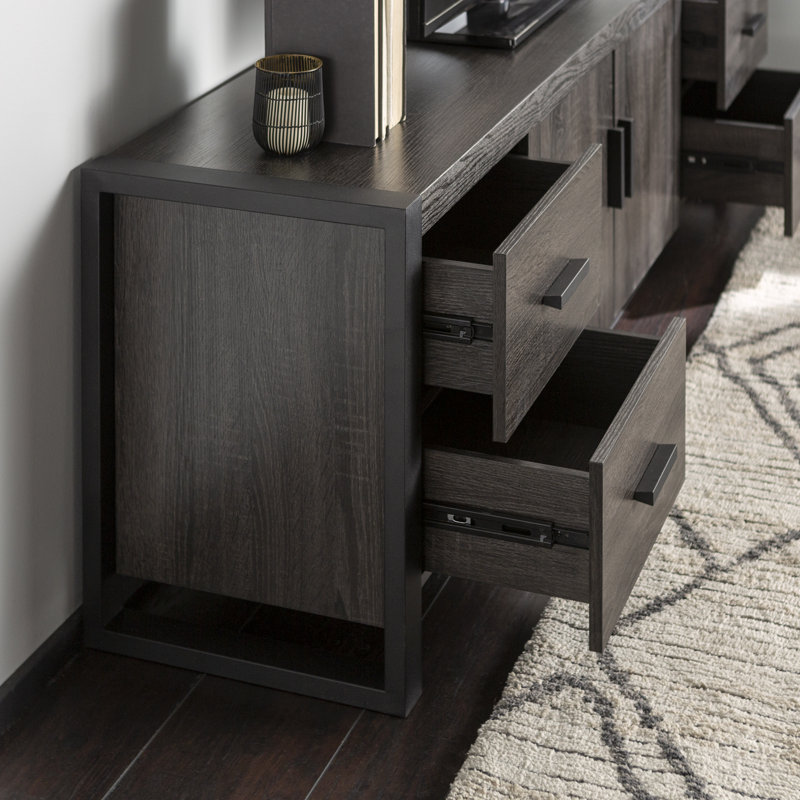 Aalyssa 70" 2-Door TV Stand for TVs up to 80", Charcoal Gray/Black