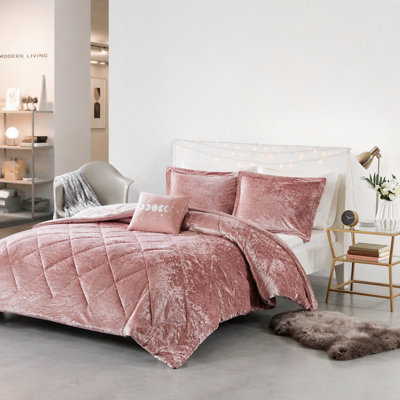 Ensemble d'édredon en velours simple / simple TG avec coussin décoratif