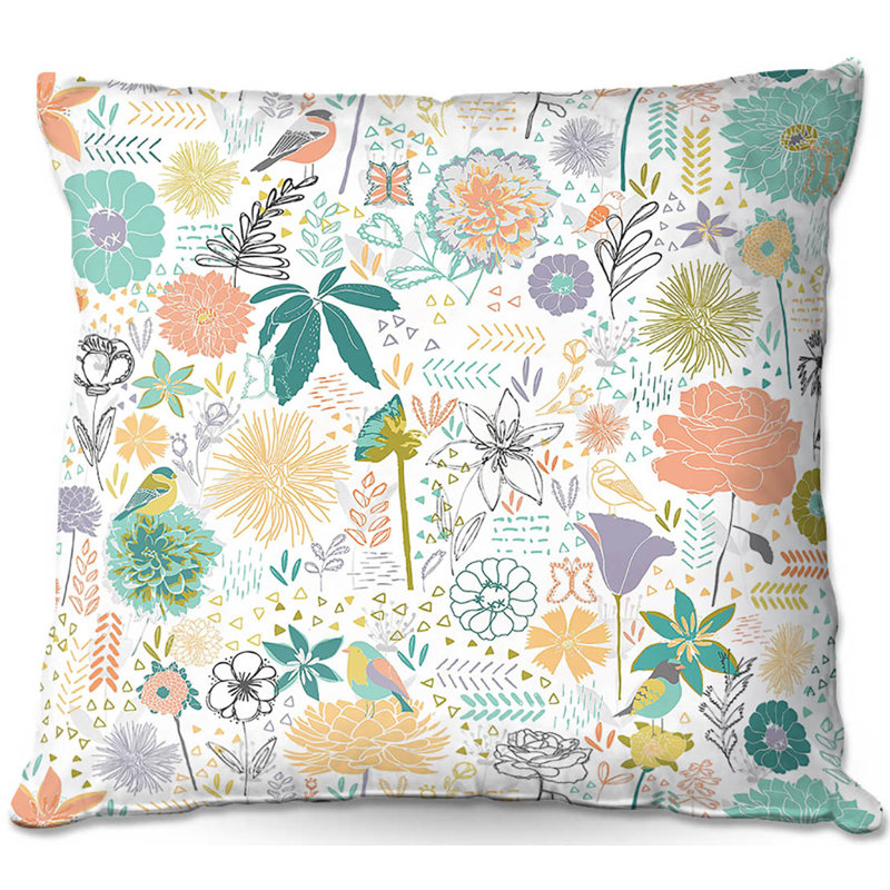  Coussin Couch Birds and Flowers, 16 po x 16 po