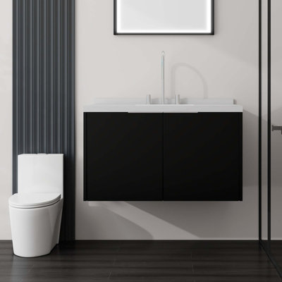Meuble-lavabo flottant moderne avec comptoir en marbre de culture et lavabo à fermeture en douceur