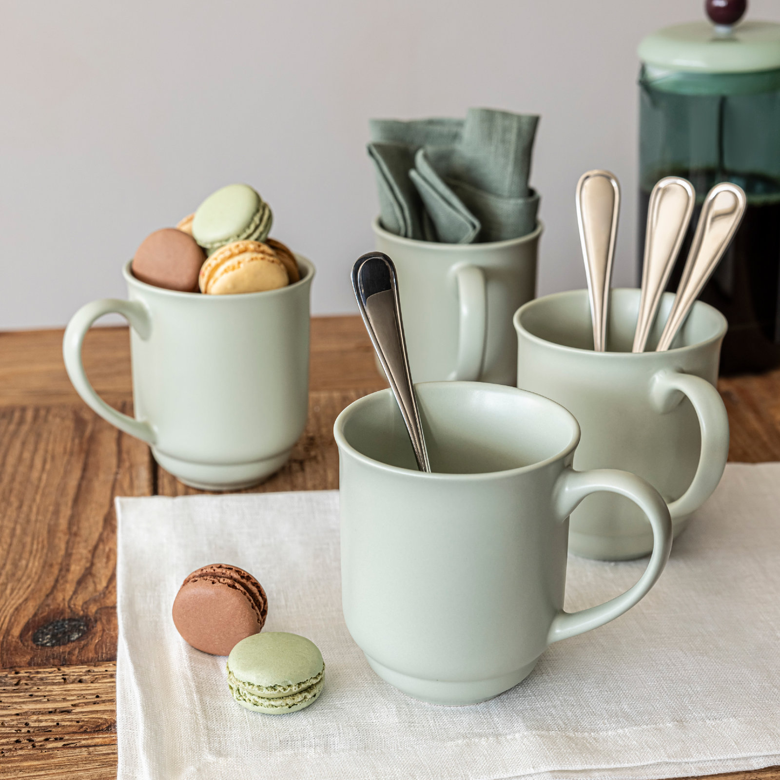 Rimmed Stoneware Mug, Green