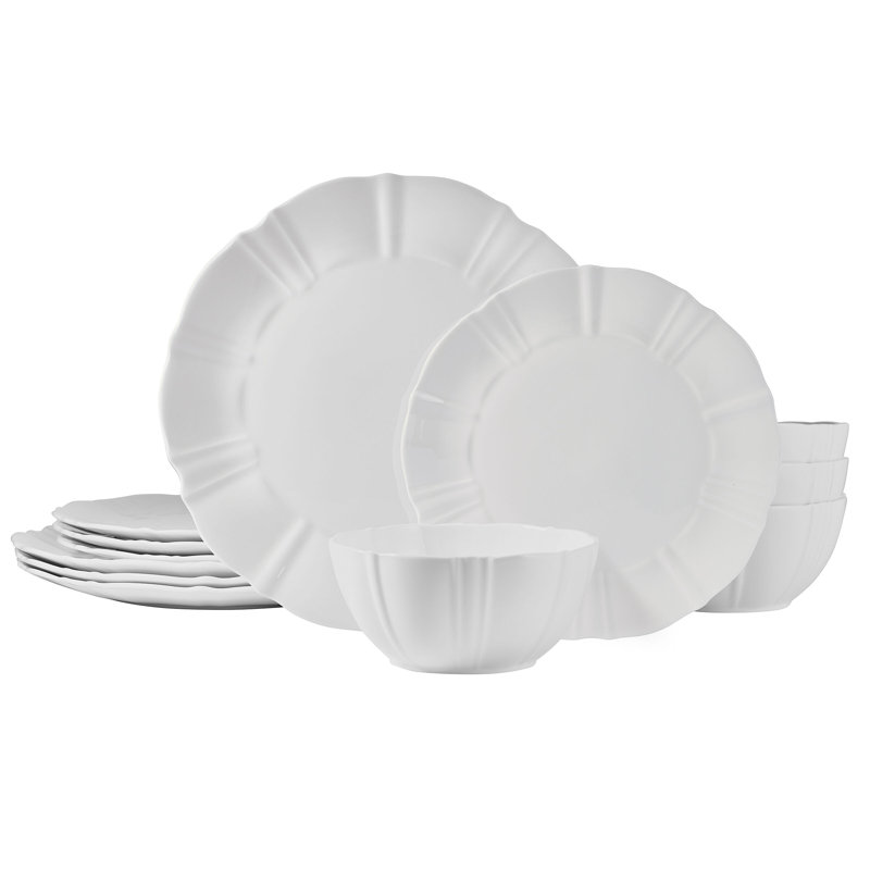 Mikasa Belle Scalloped 12 Piece Dinnerware Set, Service for 4