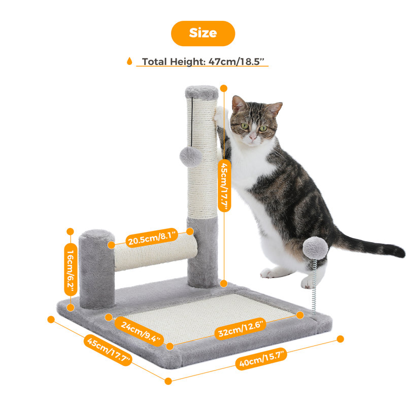 Poteau à griffes pour chat, poteau à griffes double avec pompon amovible