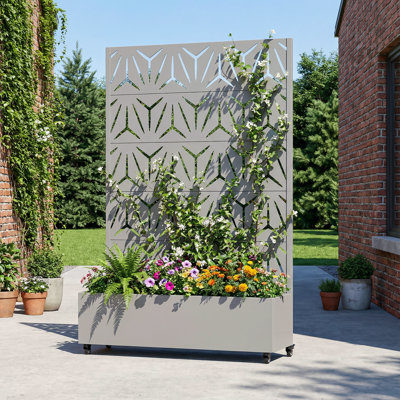 Metal Planter Box with Trellis with Wheels