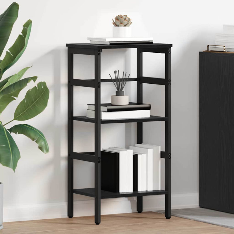 Steel Etagere Bookcase, (2 Shelves) 81cm. H x 40cm. W x 29.5cm. D, Black Oak