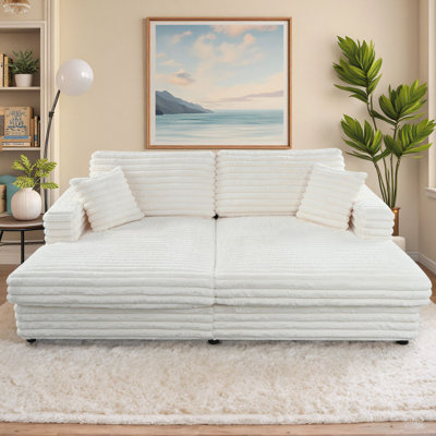 Giddings 86" Indoor Corduroy Loveseat Chaise Lounge with Pillows