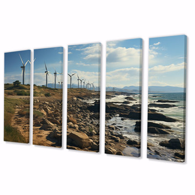 Wind Turbines Coastal Propeller II - Impression sur toile de paysages - 5 panneaux égaux