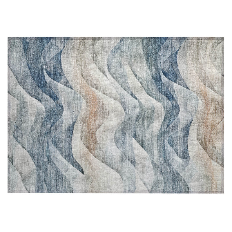 Machine Washable Indoor/Outdoor Claudian ACN1620 Blue Rug, Rectangle 1'8" x 2'6"
