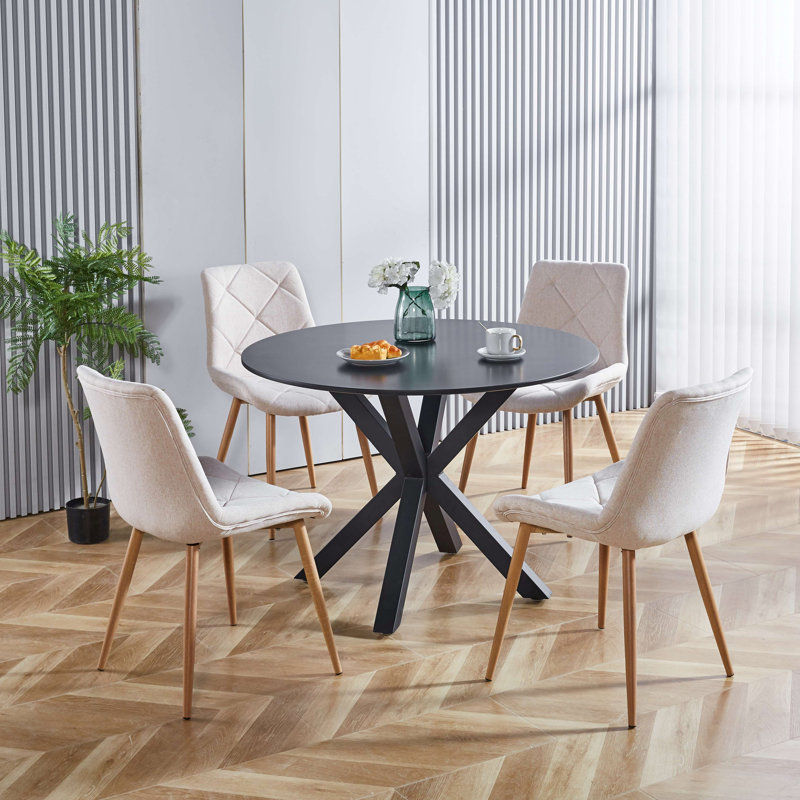 Table de salle à manger de 42,1 po de style Mid-Century COLOUR pour 4-6 personnes avec plateau rond en MDF, table de salle à manger à piédestal, table basse de loisir, pieds croisés