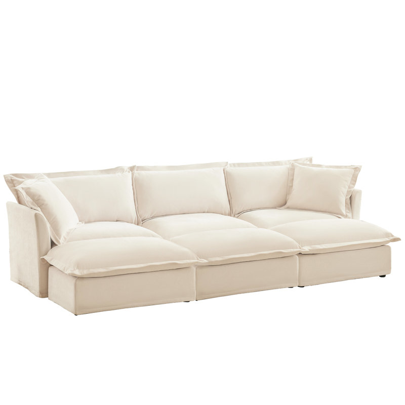 3 avec 3 repose-pieds, revêtement en chenille crème, aménagement de salon confortable, cinéma maison spacieux et élégant