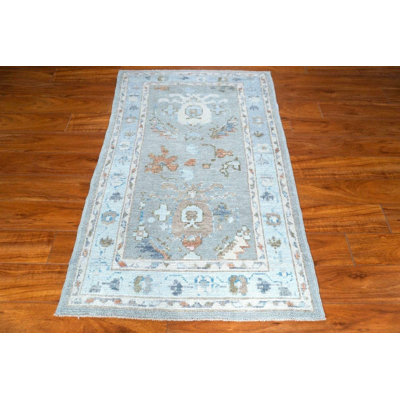 Tapis en laine noué à la main 3 x 5, tapis décoratif botanique, décoration intérieure neutre