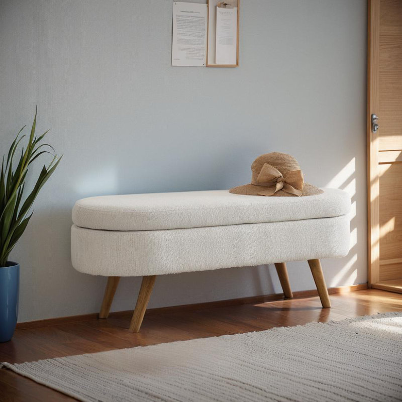 Maly Upholstered 2-Seater Storage Bench,entryway bench,bedroom bench, Beige