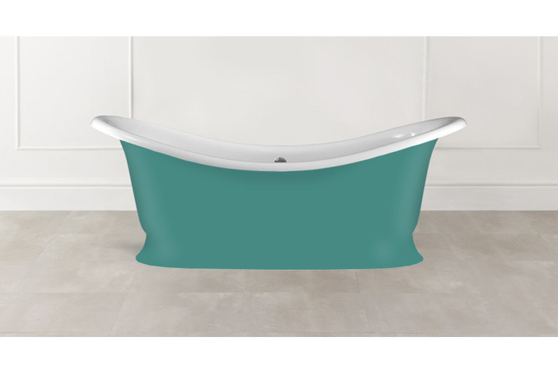 Marlborough Painted 74-7/8" x 34-1/4" Freestanding Soaking Bathtub in Volcanic Limestone™ with Overflow Hole, Mint Turquoise