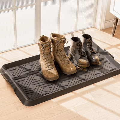 Tapis de rangement en caoutchouc, porte-chaussures pour entrée, plateau de tapis polyvalent avec rebord surélevé, tapis en caoutchouc de 27,5 po x 16 po pour une utilisation intérieure / extérieure