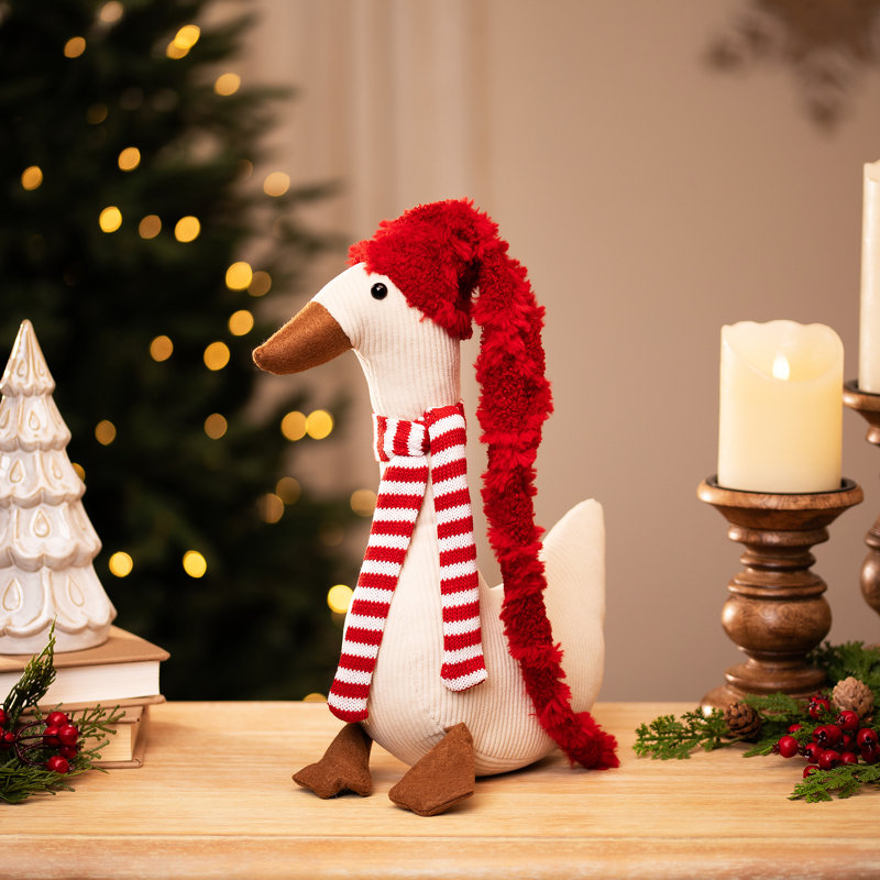 Décoration de Noël en forme de cygne pelucheux - 13 po