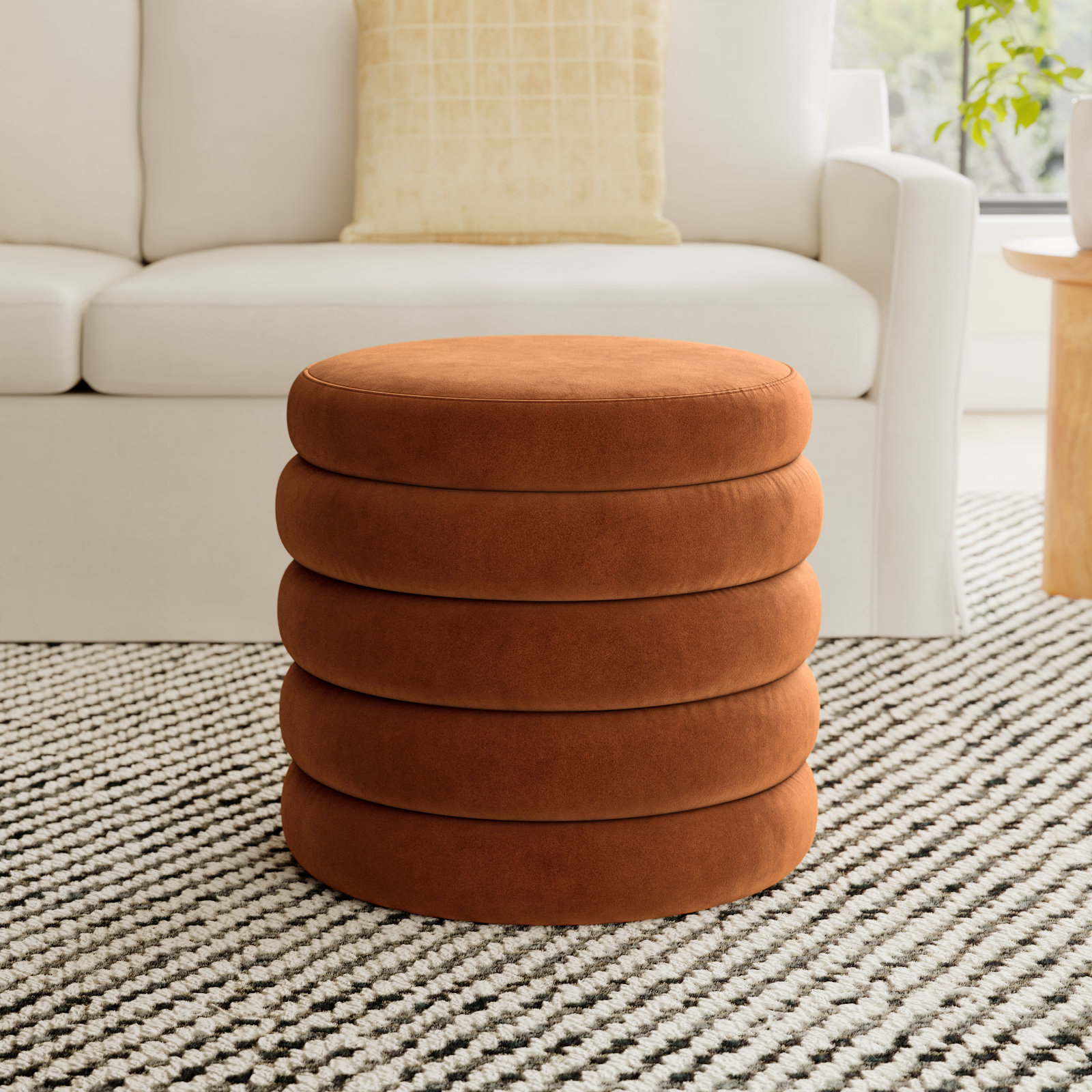 Helene Upholstered Storage Ottoman, Burnt Orange Velvet