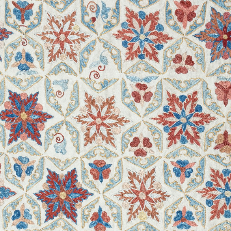 29 x 29 po 100% soie. Nappe brodée. Décoration murale Boho. Jeté fait à la main